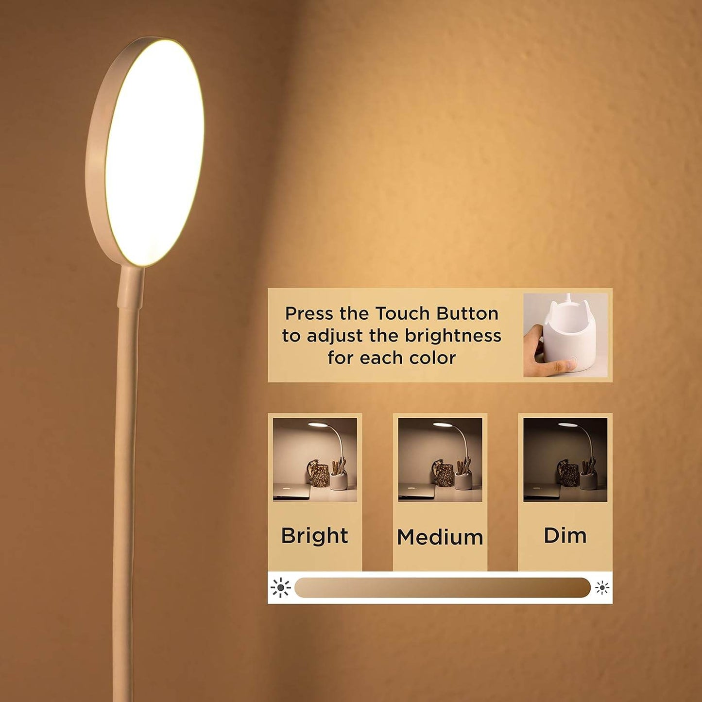 3-Color Dimmable LED Touch Lamp with Pen Holder - Roman Decor