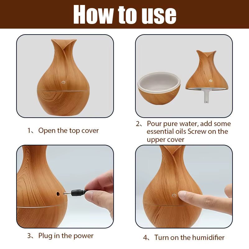 Portable Wood Grain Air Humidifier | Mini Aroma Diffuser USB
