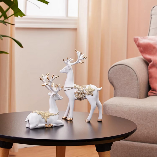 Creative Resin Golden & White Reindeer Sculptures