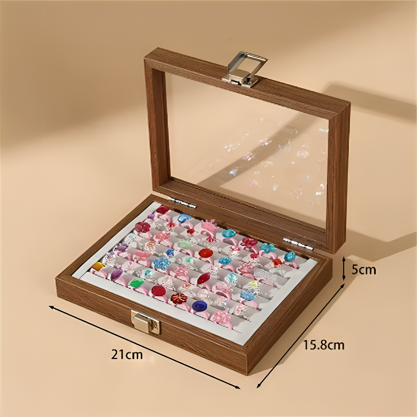 Elegant 7-Grid Wooden Ring Jewelry Box Velvet Organizer | ROMAN DECOR