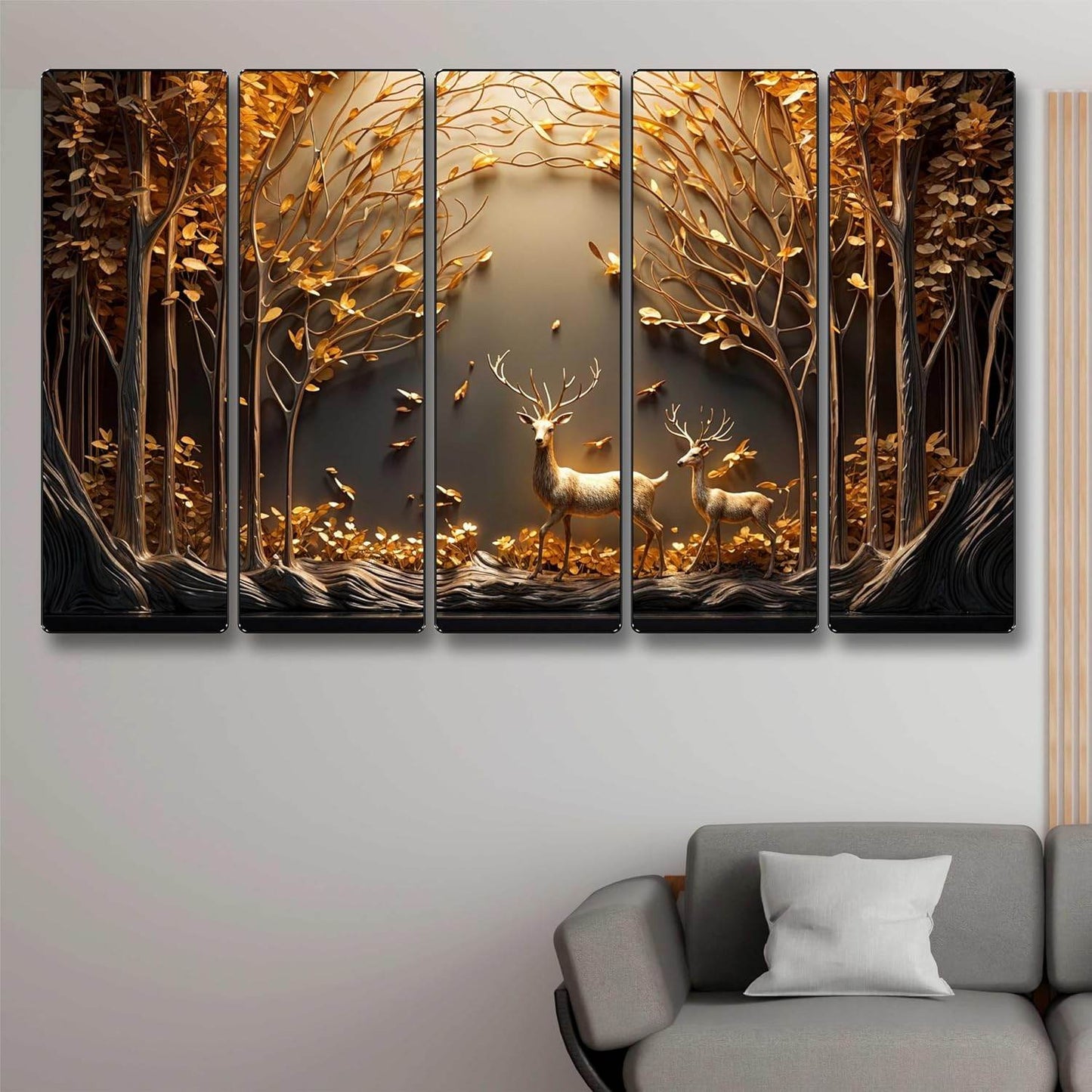 Set of 5 Deer Family Tree Wall Painting | XL Size 60 x 30 Inch - Roman Decor