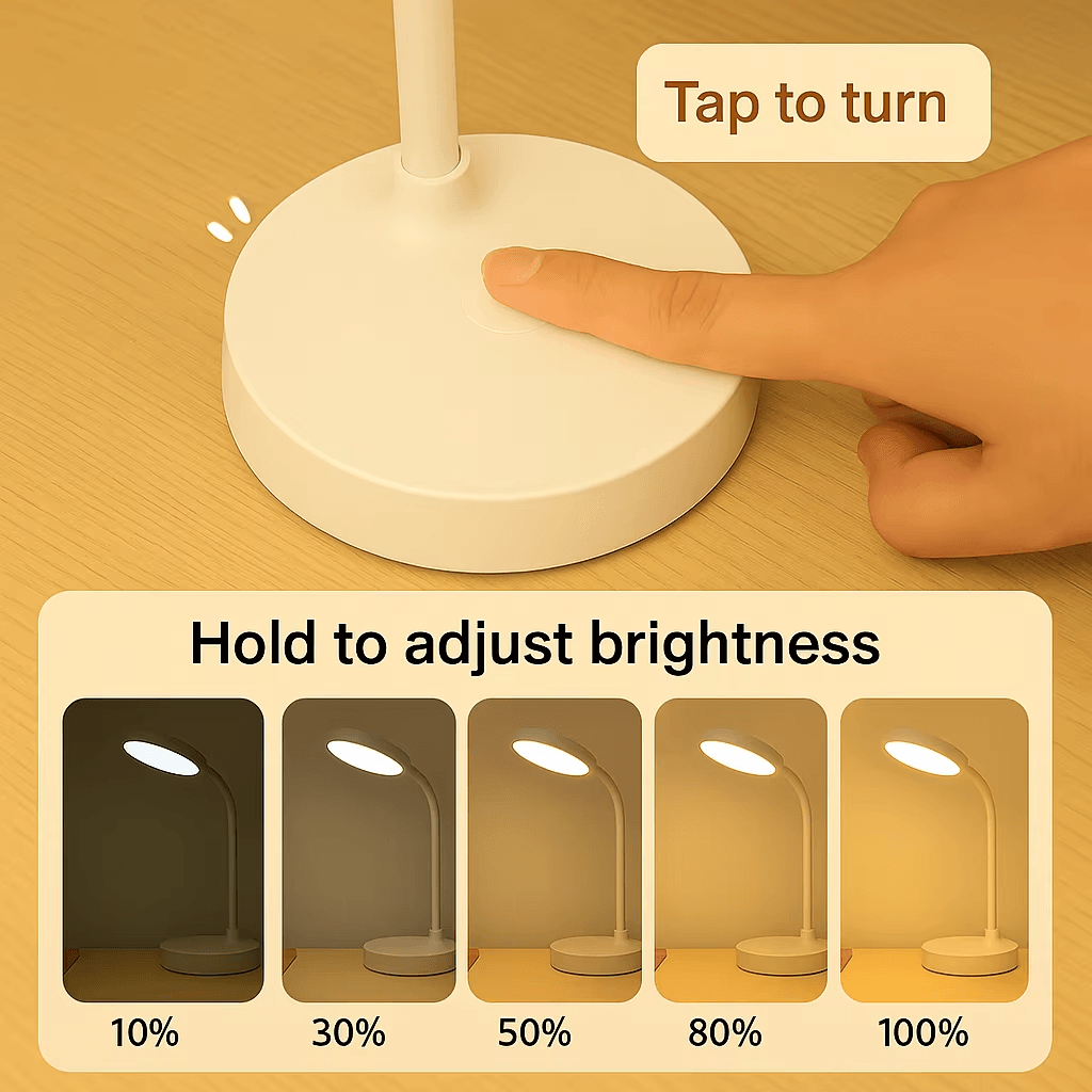 LED Desk Lamp Portable Table Light 3 Brightness Eye Protection Touch Control - Roman Decor