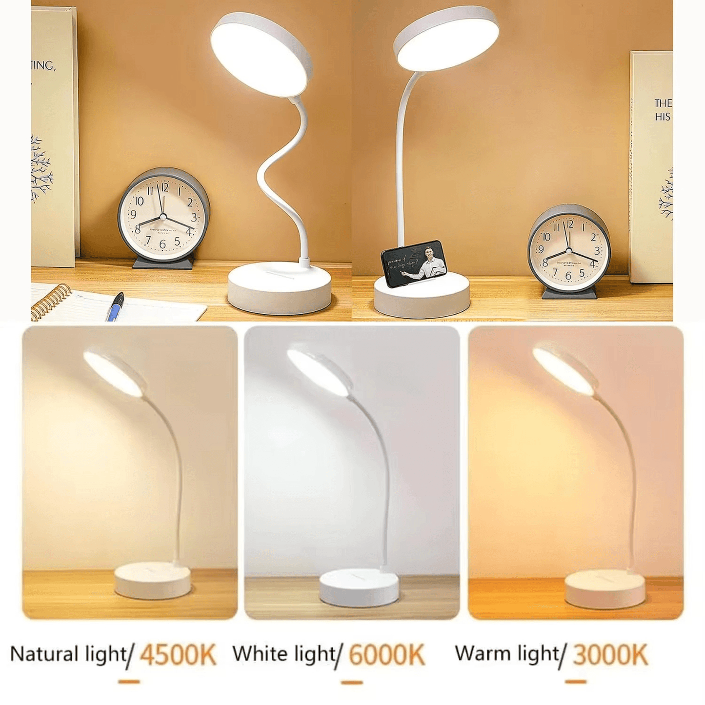 LED Desk Lamp Portable Table Light 3 Brightness Eye Protection Touch Control - Roman Decor