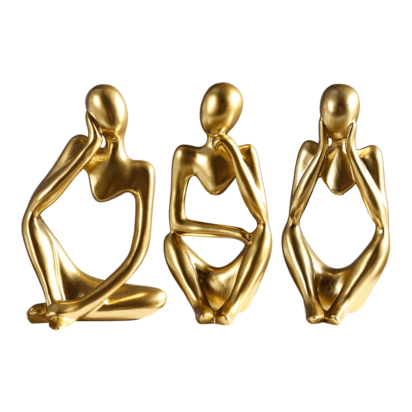 Thinker Men Statue Set of 3 β Abstract Golden Ceramic Sculptures - Roman Decor