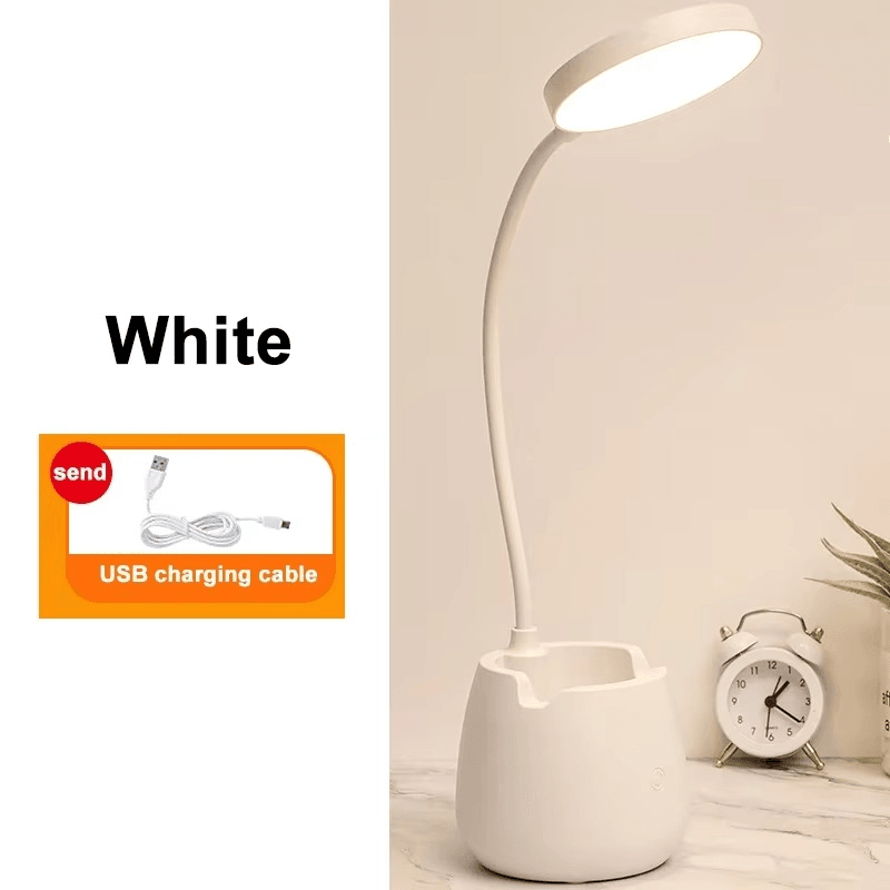 3-Color Dimmable LED Touch Lamp with Pen Holder - Roman Decor