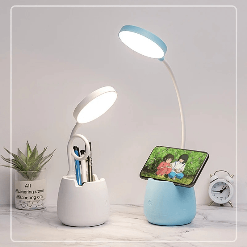 3-Color Dimmable LED Touch Lamp with Pen Holder - Roman Decor