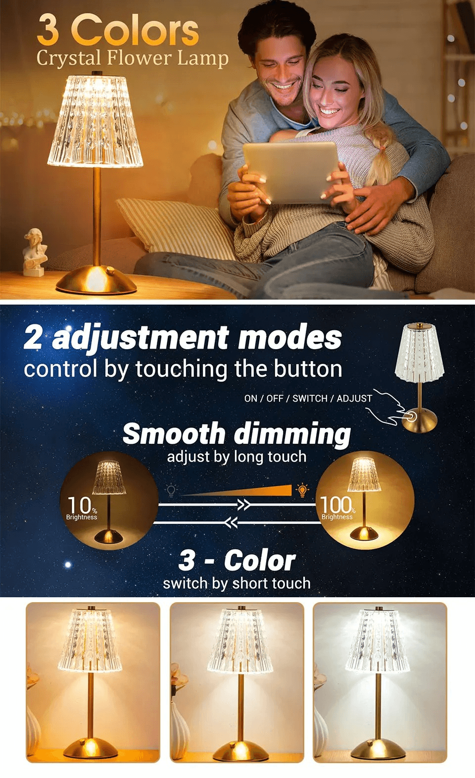 Modern Touch-Control Rechargeable LED Table Lamp - Roman Decor
