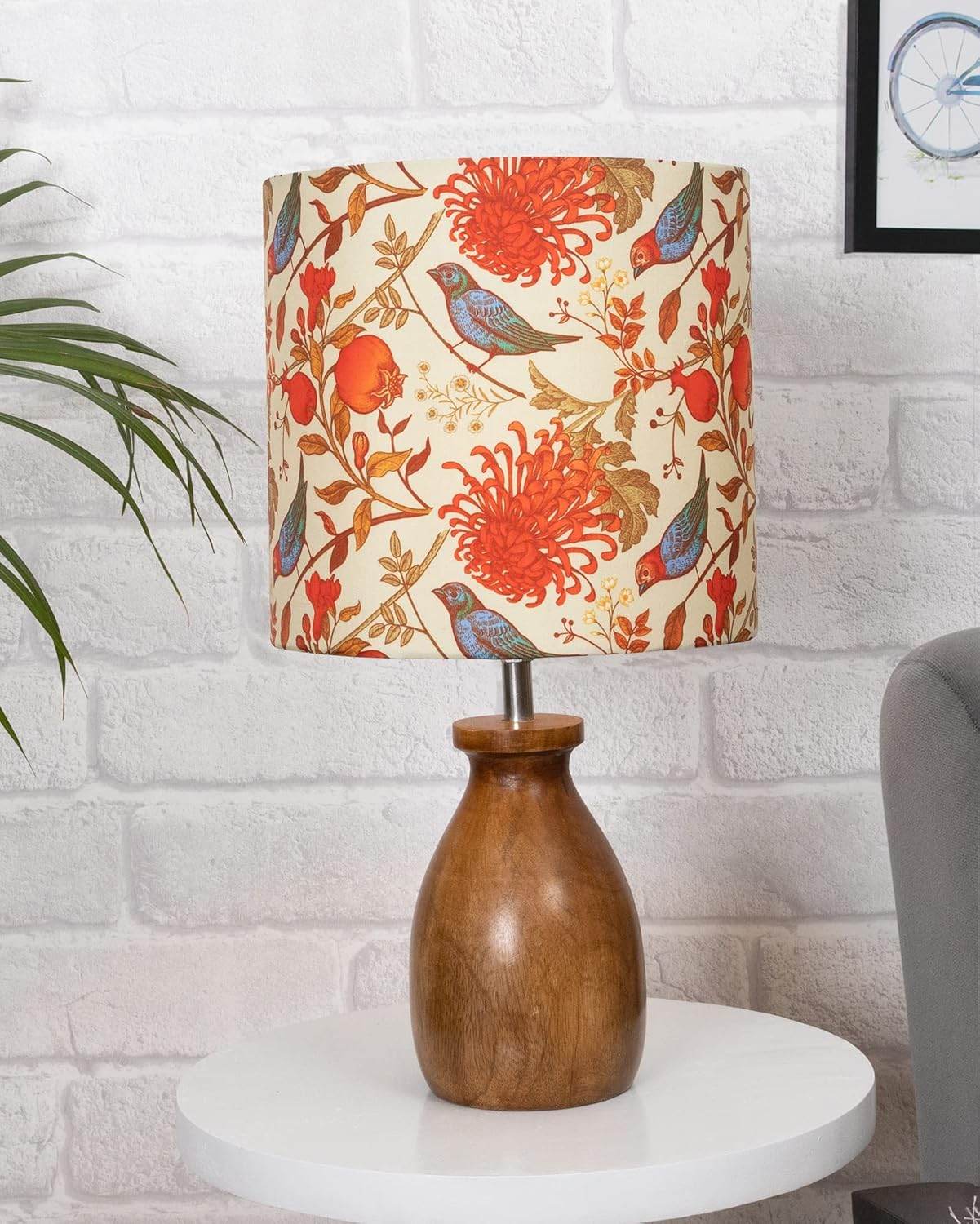 Table Lamp – Wooden Base with Bird Design | Handcrafted - Roman Decor