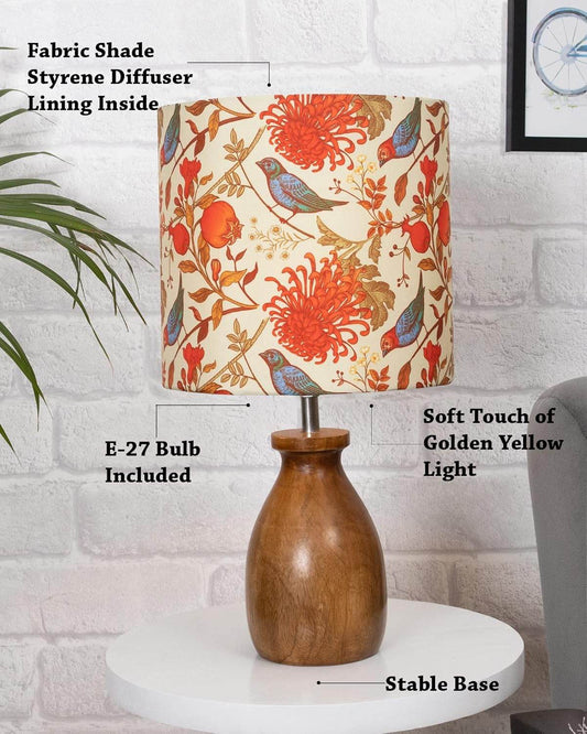 Table Lamp – Wooden Base with Bird Design | Handcrafted - Roman Decor