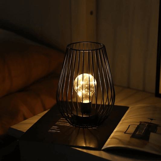 Vintage Black Metal Cage Table Lamp - Roman Decor