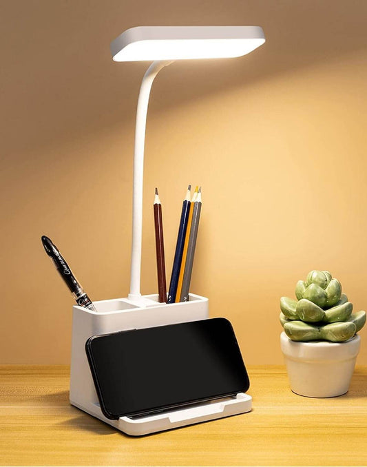 3-Color LED Study Desk Lamp – Rechargeable with Pen & Phone Holder - Roman Decor