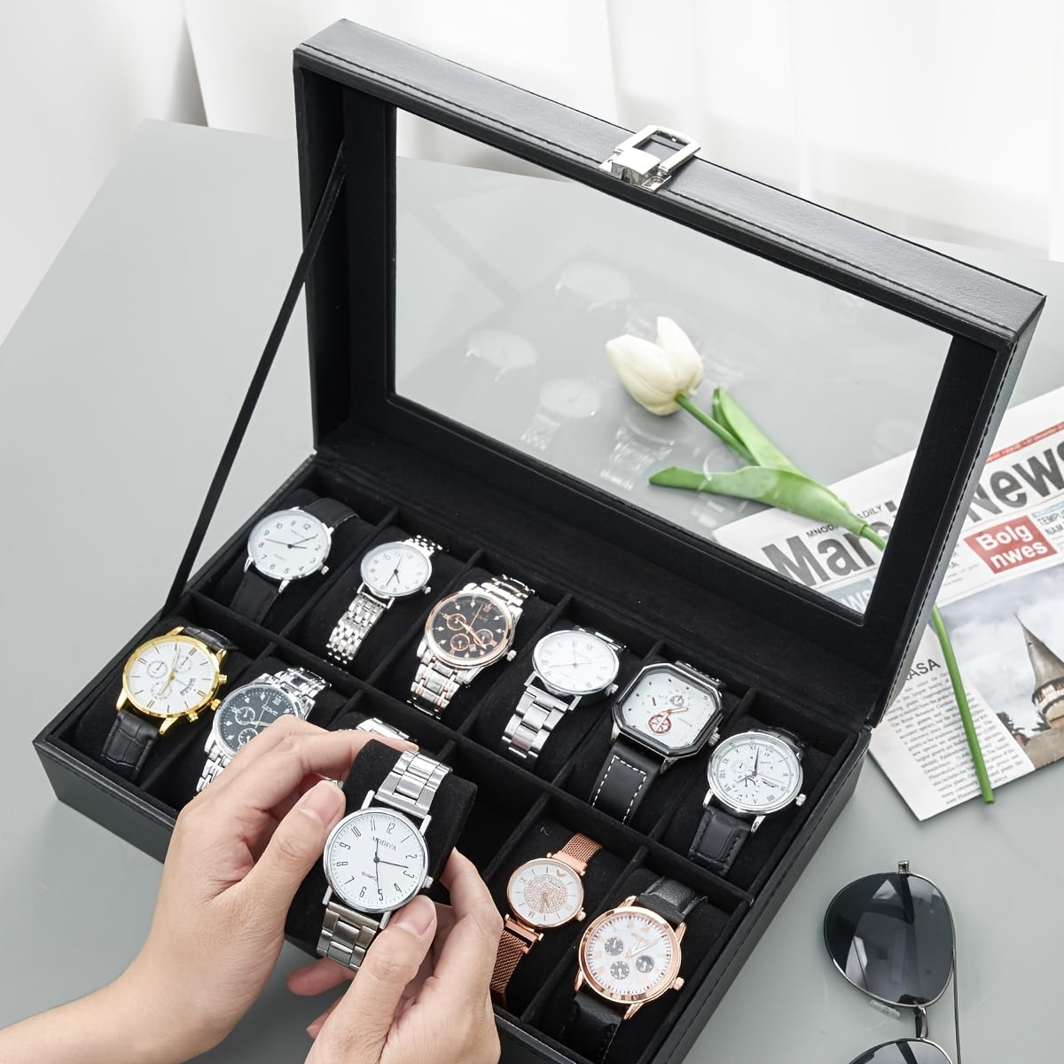 Leather Lockable Watch & Jewelry Storage Box