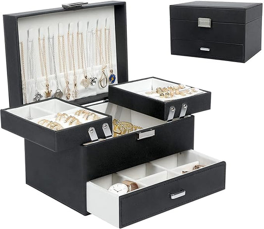 Large Capacity Multi-Layer Jewelry Box with Drawer for Girls