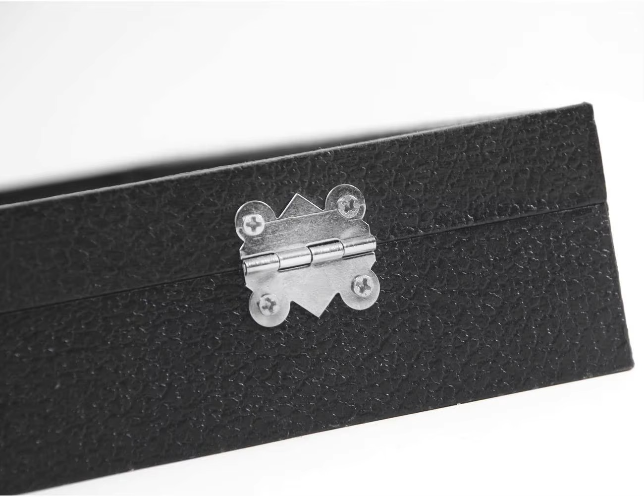 Black leather wallet with a silver metal clasp on a white background