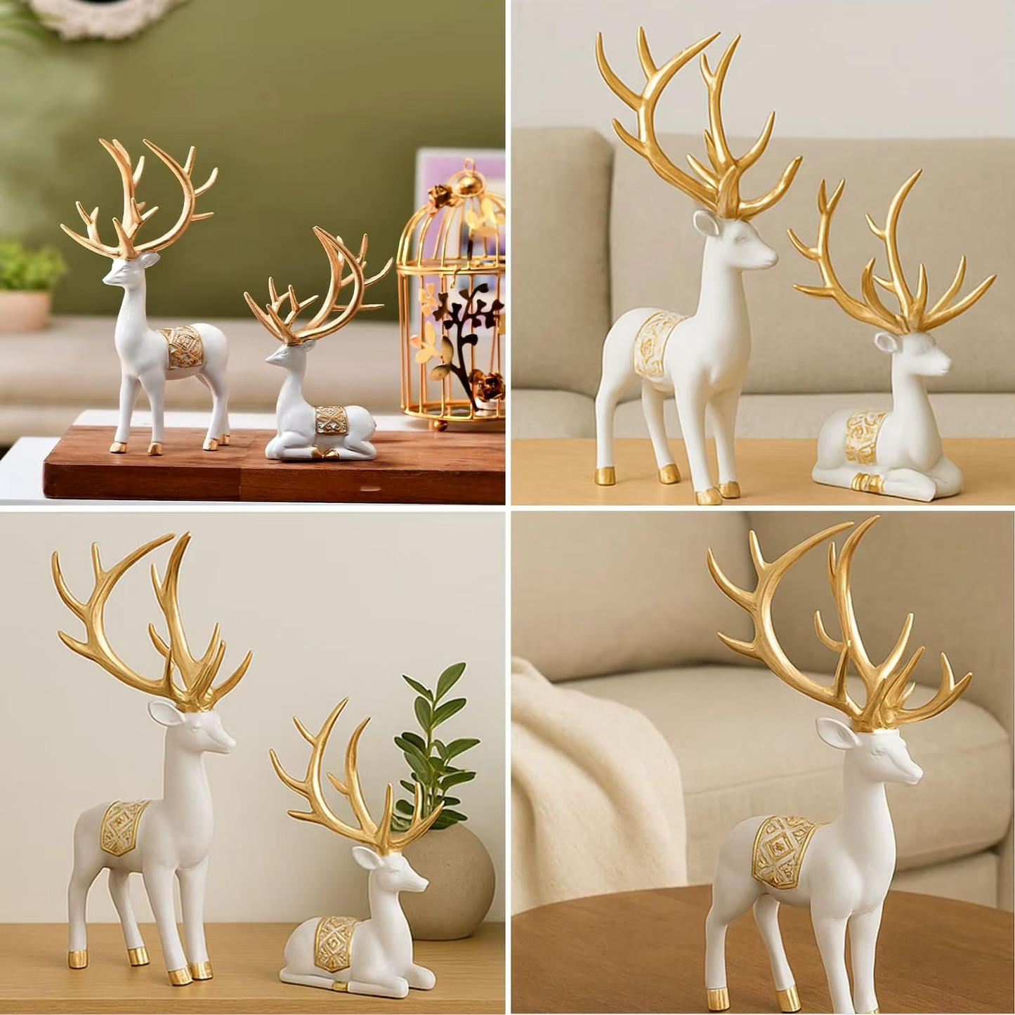 Creative Resin Golden & White Reindeer Sculptures
