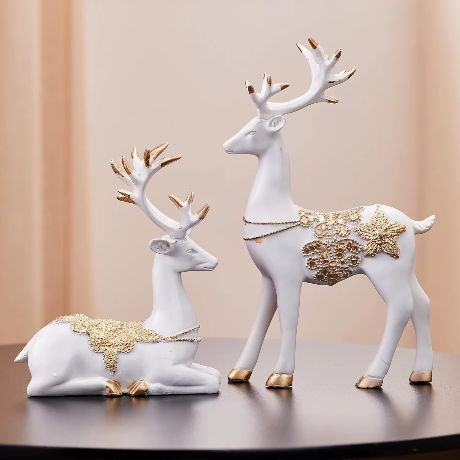 Creative Resin Golden & White Reindeer Sculptures