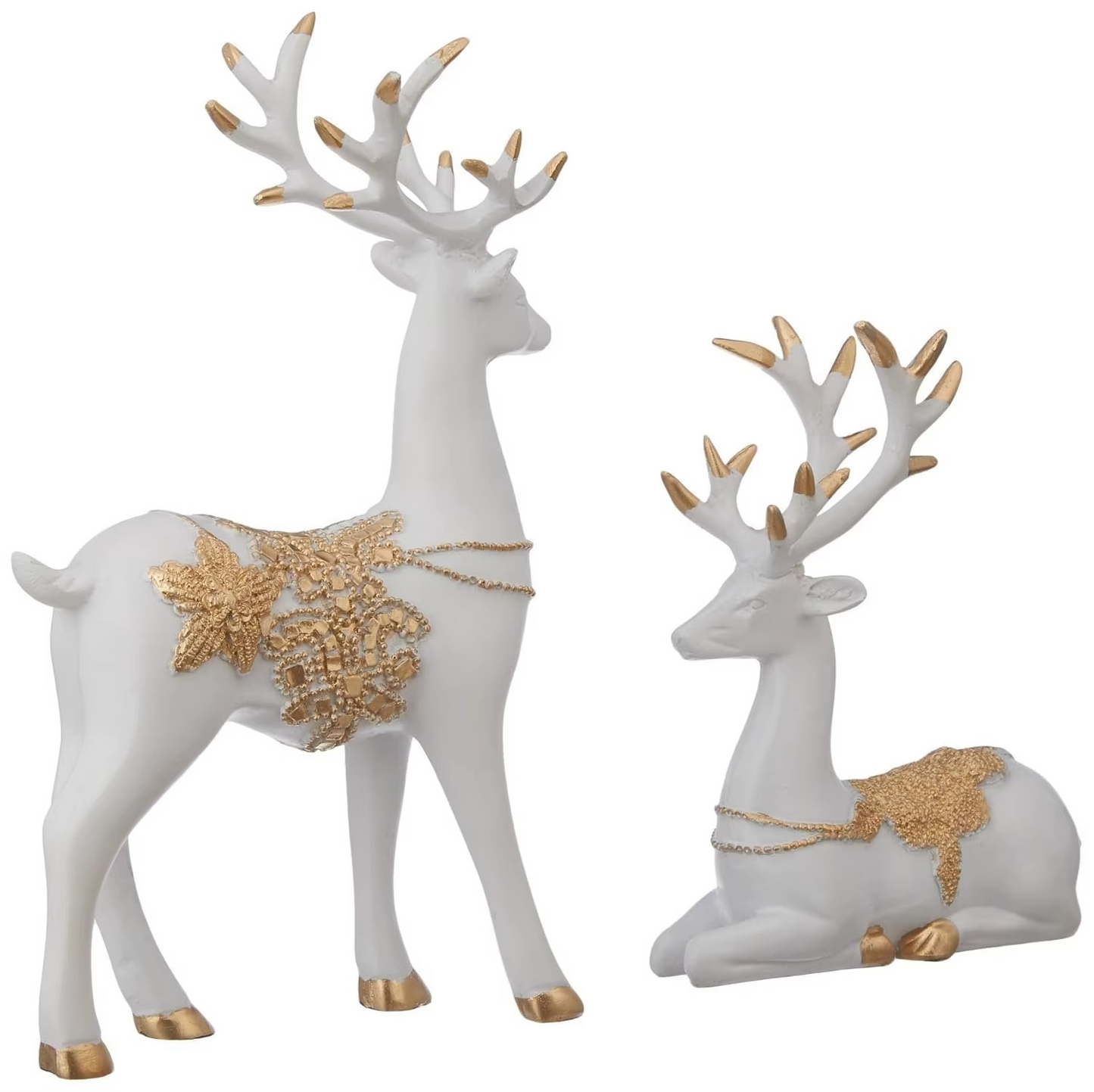 Creative Resin Golden & White Reindeer Sculptures