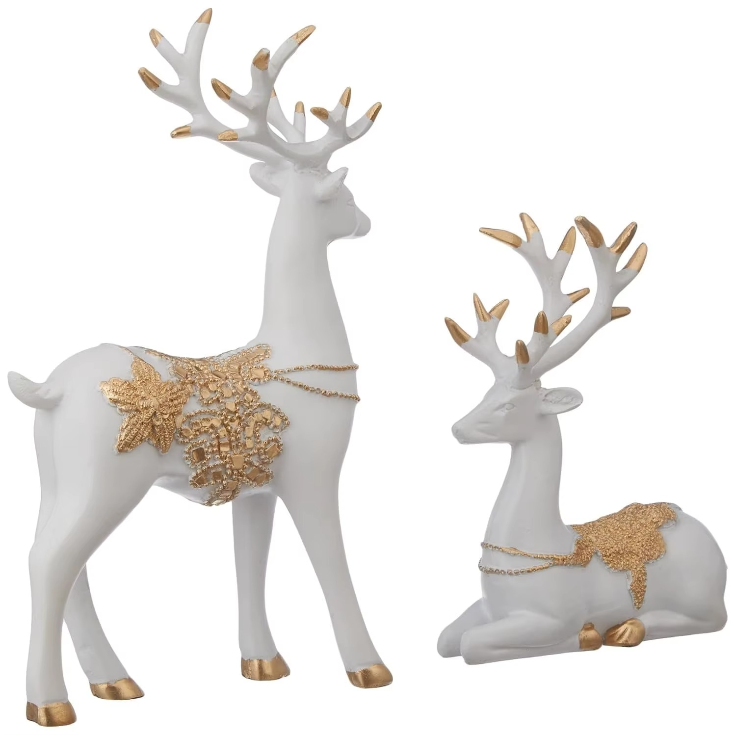 Creative Resin Golden & White Reindeer Sculptures