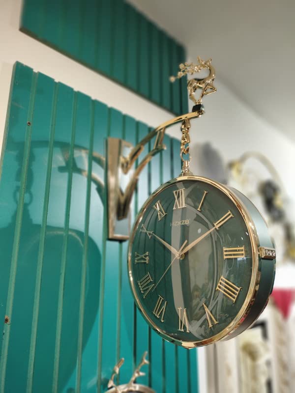 Decorative wall clock with gold accents against a teal background