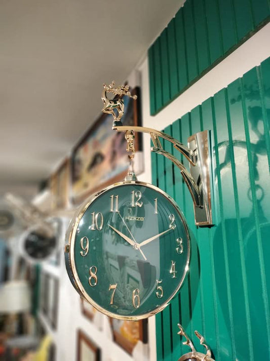 Double-Sided Vintage Wall Clock | Antique Train Station Style