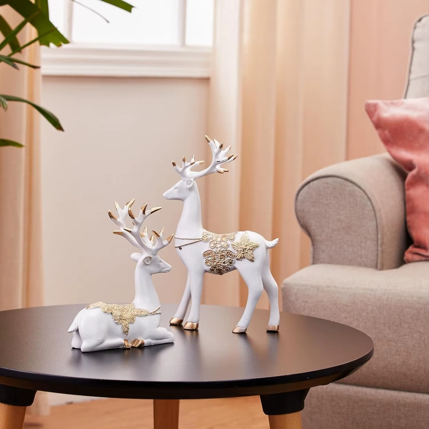 Creative Resin Golden & White Reindeer Sculptures