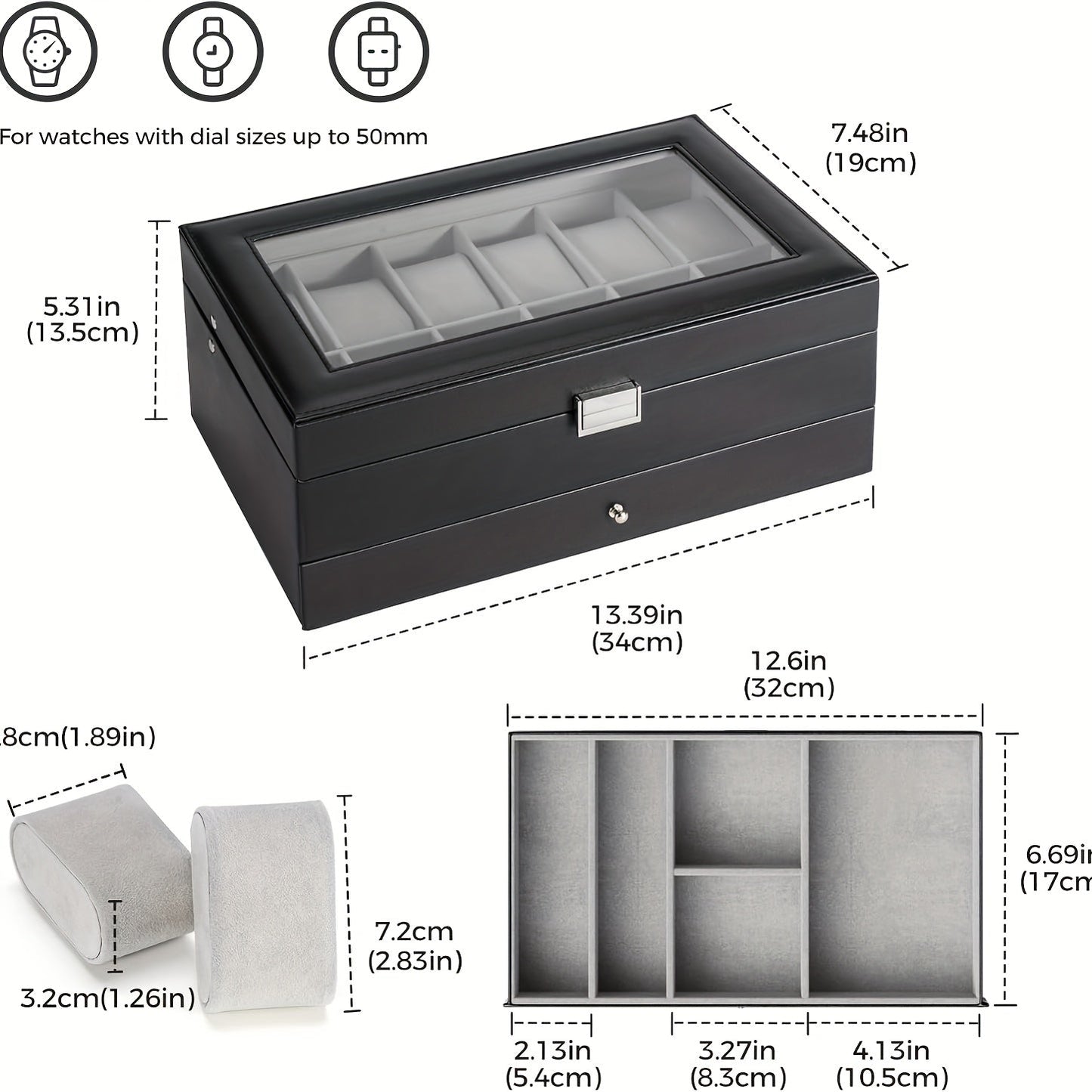 Organize Watches elegant style with this 12-Slot PU Leather Lockable Watch Storage Box