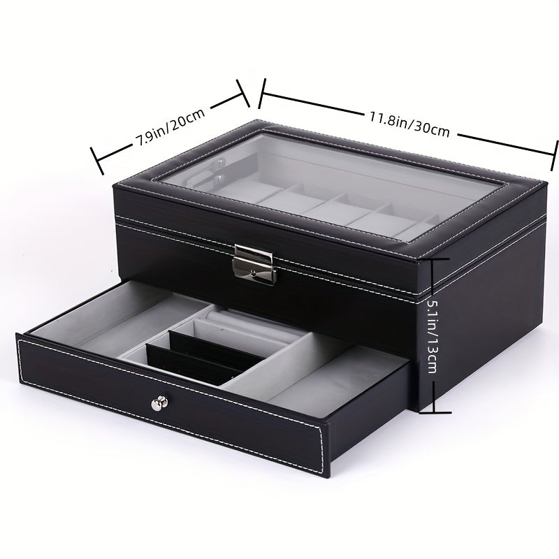 Organize Watches elegant style with this 12-Slot PU Leather Lockable Watch Storage Box
