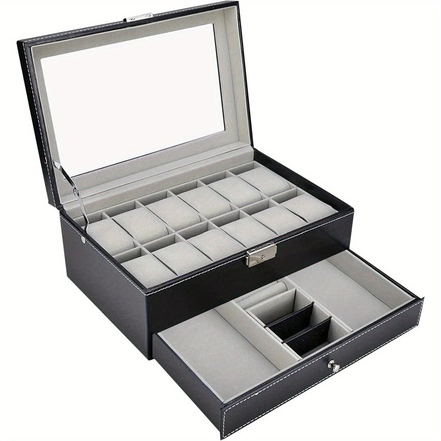 Organize Watches elegant style with this 12-Slot PU Leather Lockable Watch Storage Box