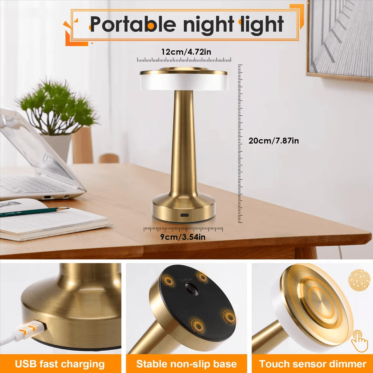 Retro Dumbbell Cordless Table Lamp – Touch Control - Roman Decor