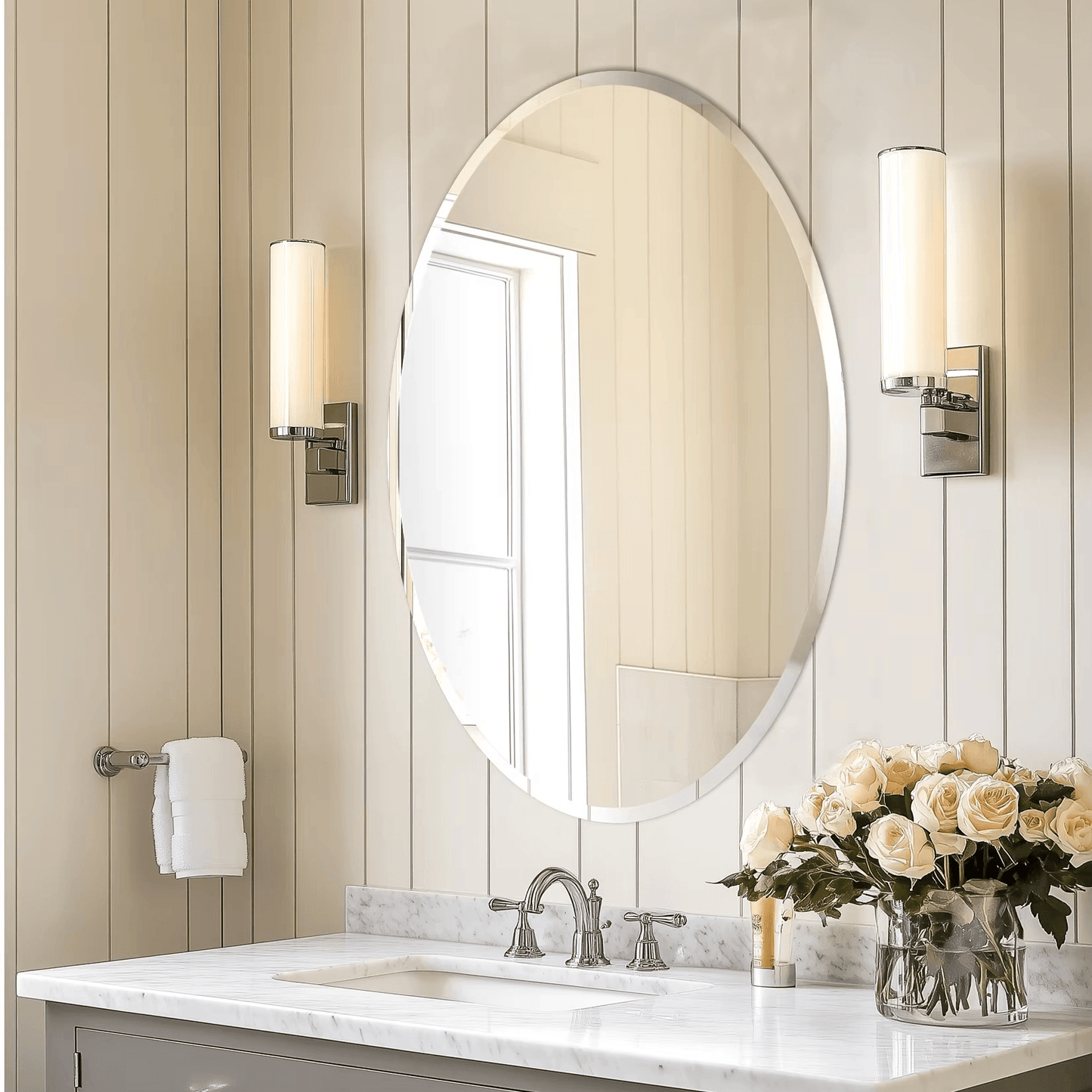 Roman Decor Oval Shape Frameless Decorative Wall Mirror - Roman Decor