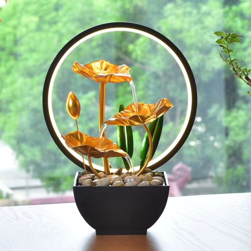 Mini Tabletop Water Fountain with LED Light | Compact Indoor Waterfall Showpiece