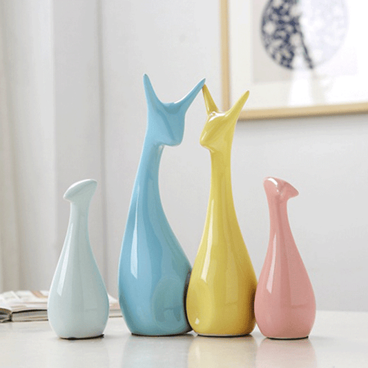 Nordic Style Macaroon Ceramic Cat Family Statue – Set of 4