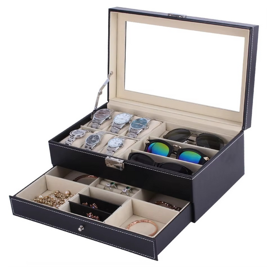 PU Leather Jewelry Storage Box Multifunctional Watch Glasses Collection Box