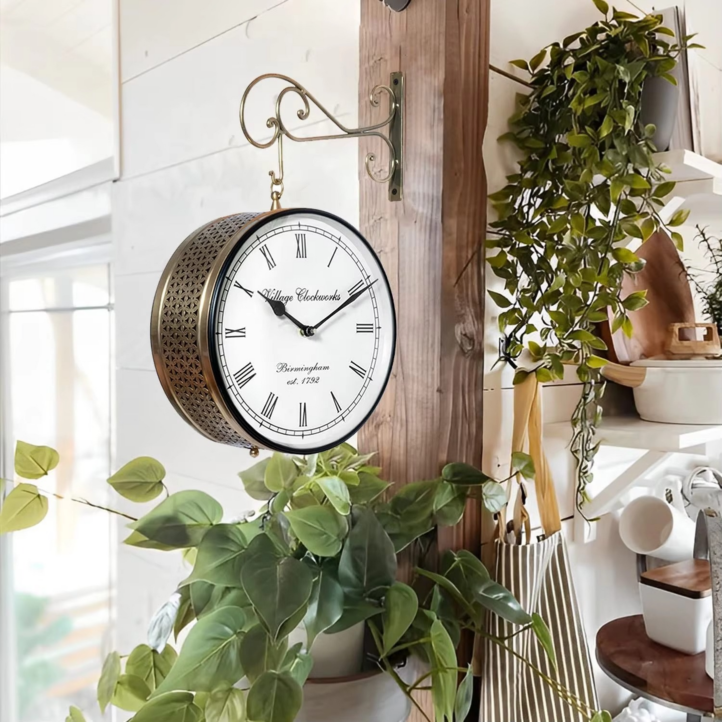 Antique Style Double Sided Railway Station Platform Hanging Wall Clock