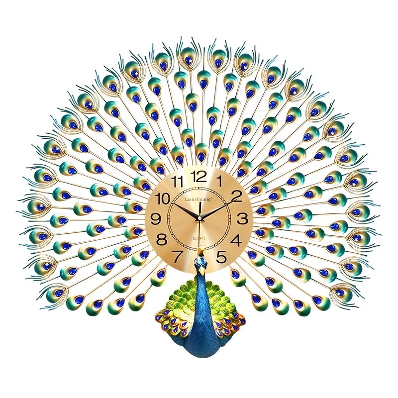 Luxury Peacock Wall Clock | Silent Crystal Metal Wall Decor