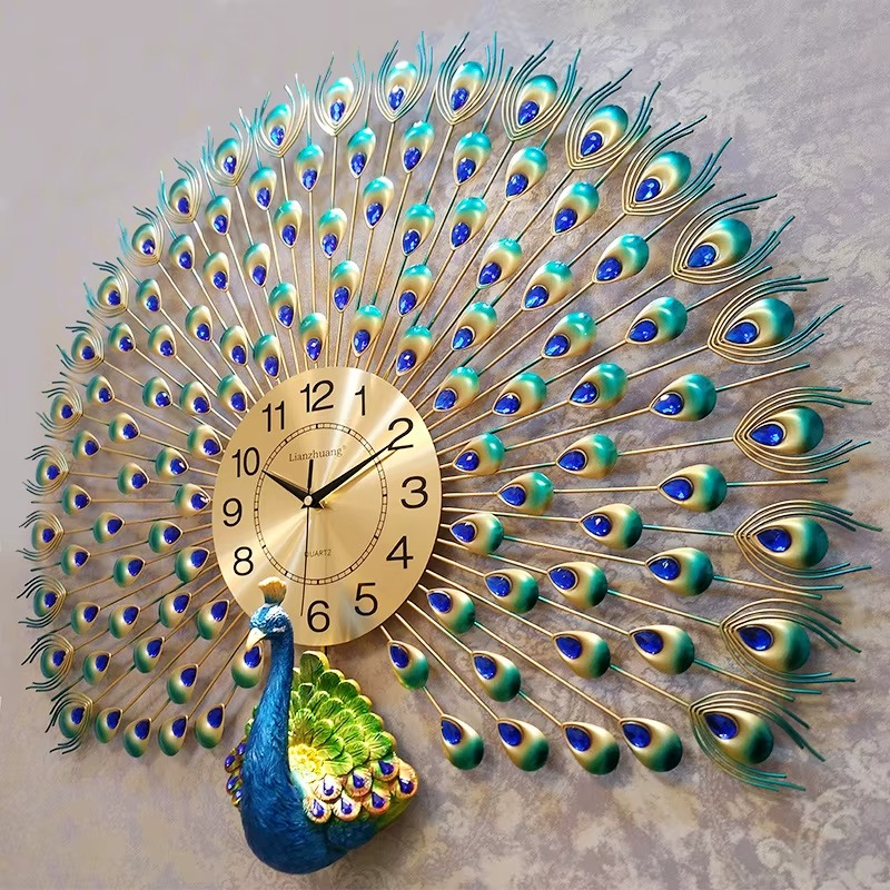 Luxury Peacock Wall Clock | Silent Crystal Metal Wall Decor