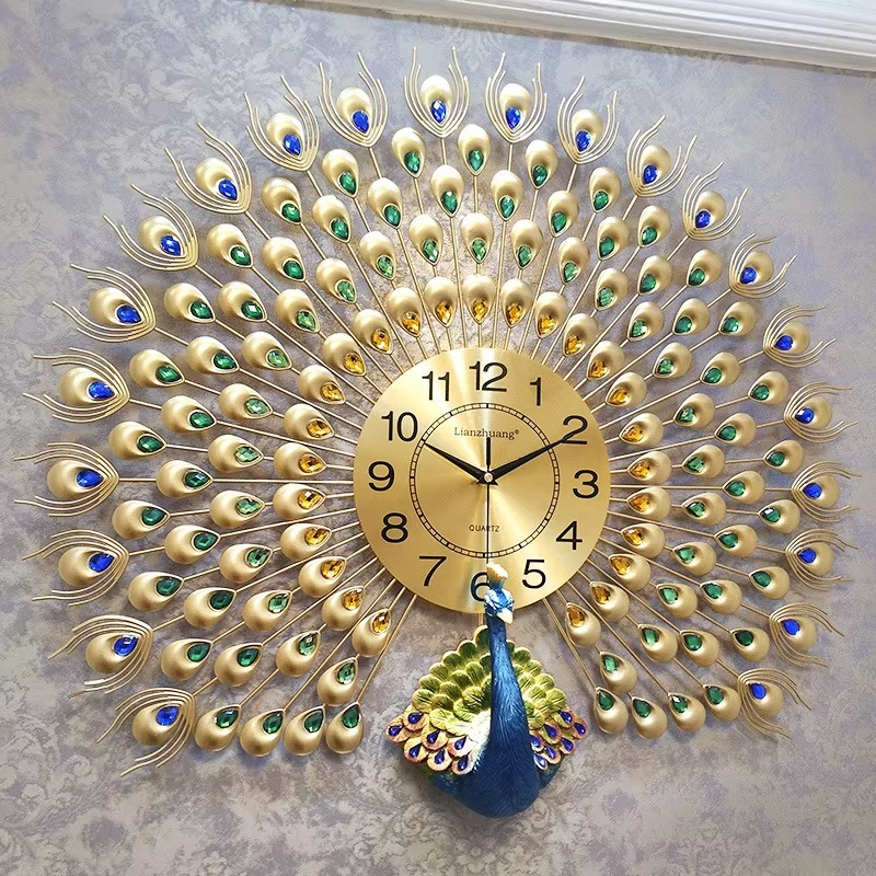 Luxury Peacock Wall Clock | Silent Crystal Metal Wall Decor