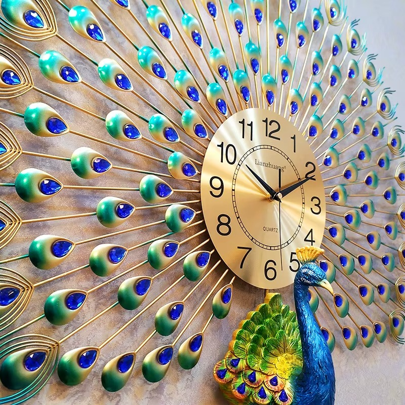 Luxury Peacock Wall Clock | Silent Crystal Metal Wall Decor