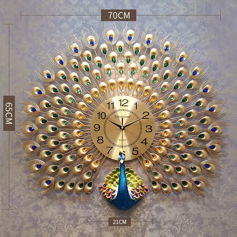 Luxury Peacock Wall Clock | Silent Crystal Metal Wall Decor