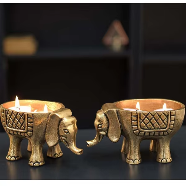 Aluminum Elephant Candle Holder &amp; Planter – Set of 2