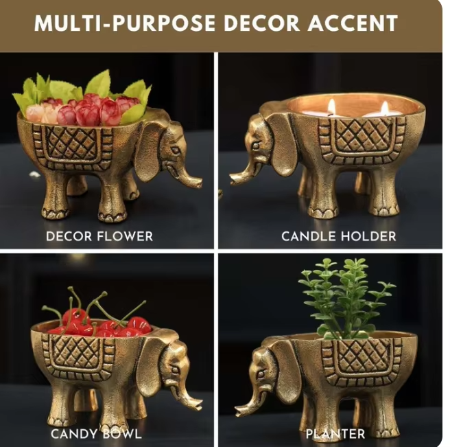 Aluminum Elephant Candle Holder &amp; Planter – Set of 2