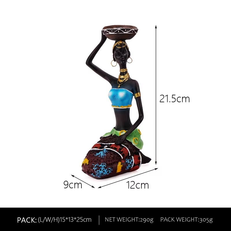 Roman Decor Handcrafted Sitting African Tribal Women Figurines with Candle Holder – Set of 2