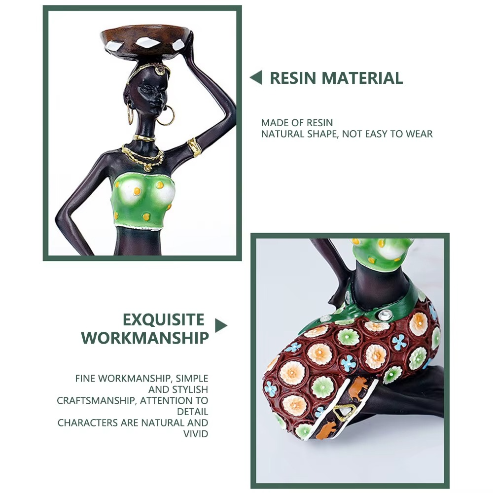 Roman Decor Handcrafted Sitting African Tribal Women Figurines with Candle Holder – Set of 2