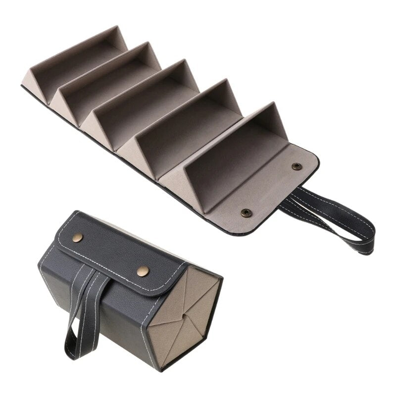 5 Slots Foldable PU Leather Sunglasses Eyeglasses Travel Organizer