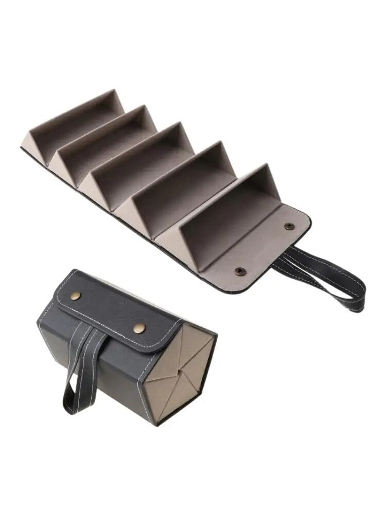 5 Slots Foldable PU Leather Sunglasses Eyeglasses Travel Organizer
