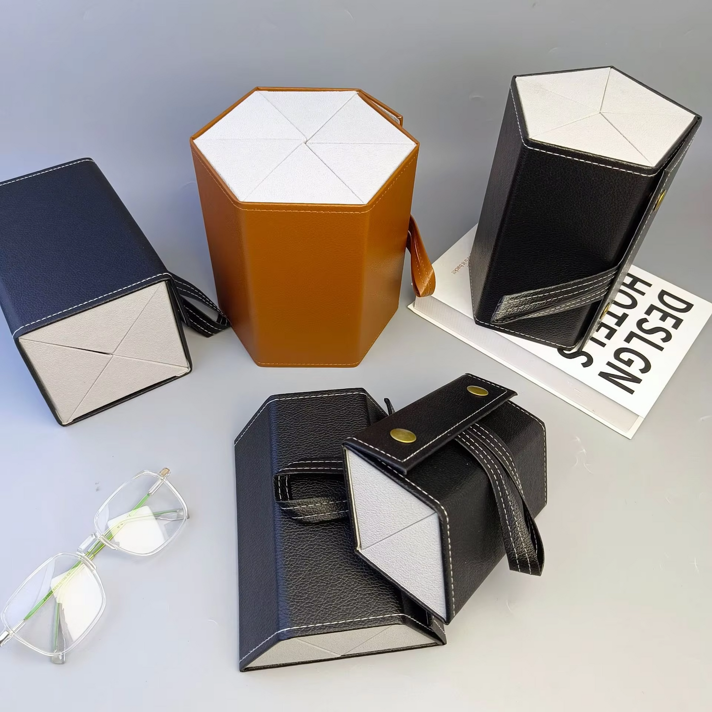 Multi-Compartment Portable Large Capacity Leather Glasses Case