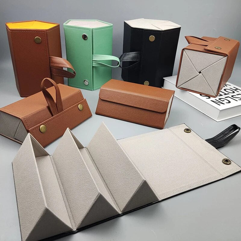 5 Slots Foldable PU Leather Sunglasses Eyeglasses Travel Organizer