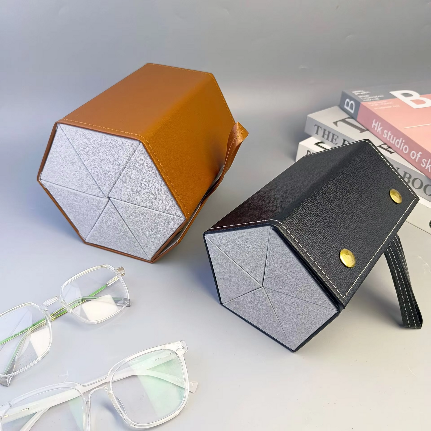 Multi-Compartment Portable Large Capacity Leather Glasses Case