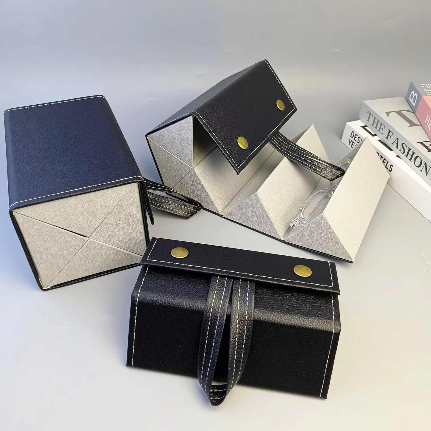 Multi-Compartment Portable Large Capacity Leather Glasses Case