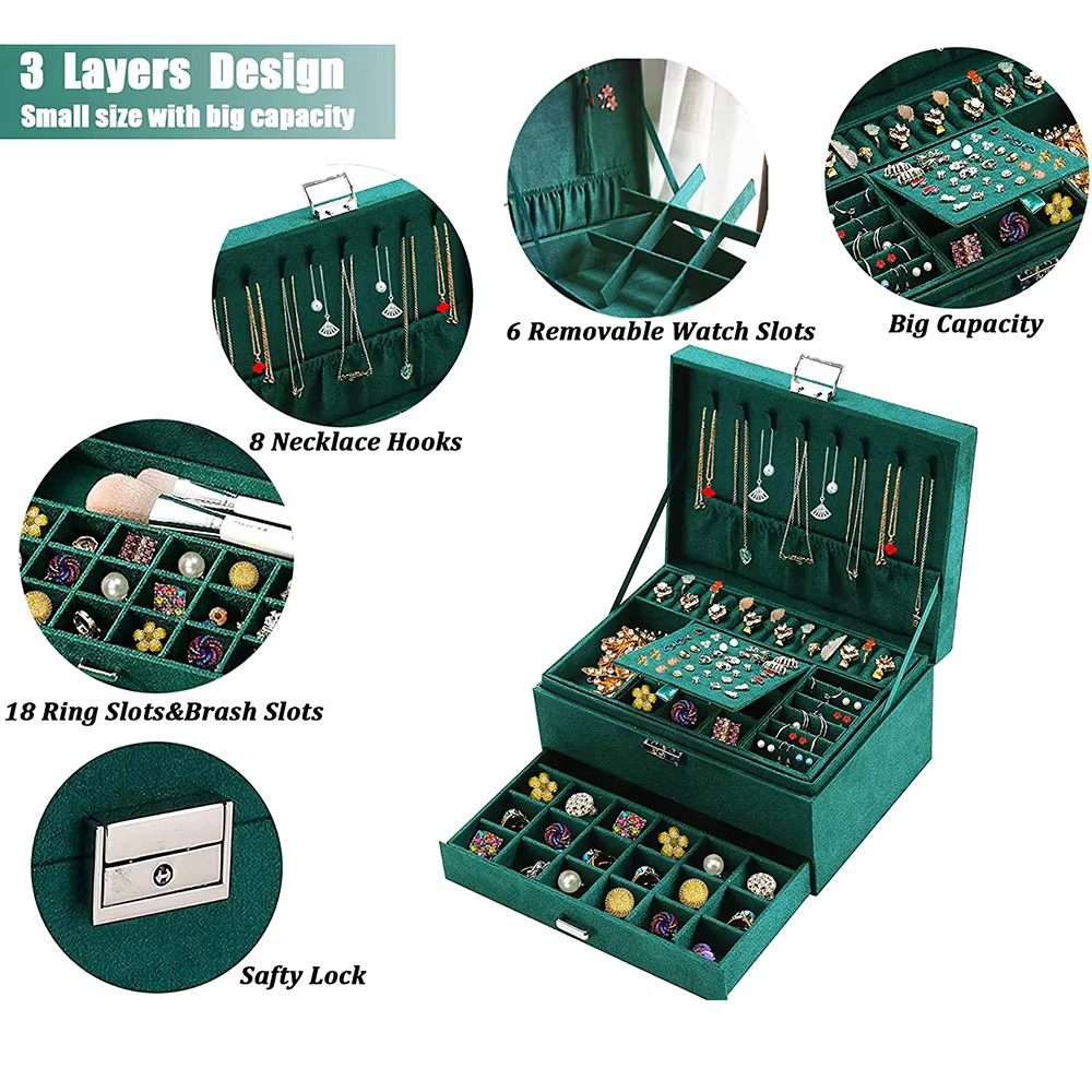 Large Velvet Ring Necklace Earring Jewelry Packaging Organizer Box